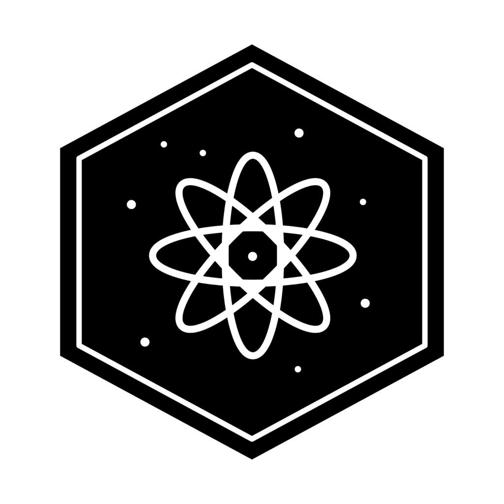 Hexagon icon showing for the Amazing Science major, featuring an atomic symbol.