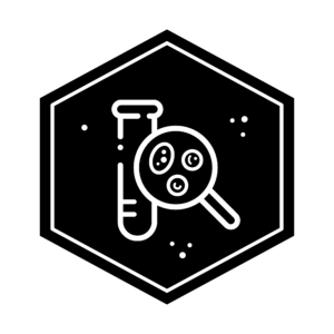 Hexagon icon showing for the Diagnostic Detectives major, featuring a magnifying glass over a test tube.