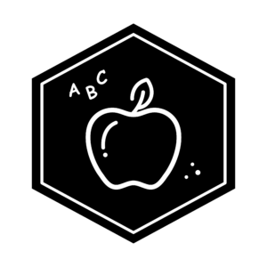 Hexagon icon showing for the Future Teachers major, featuring an apple and the letters “A,” “B,” and “C.”