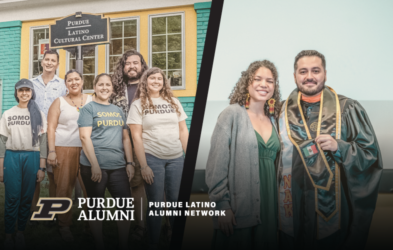 Image featuring the Purdue Latino Alumni Network, which consists of two layers of Latino students in the graphics.