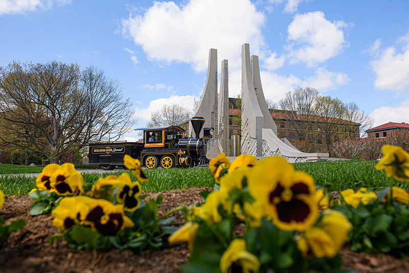 Featured image showing Boilermaker Special, Engineering Fountain in spring.